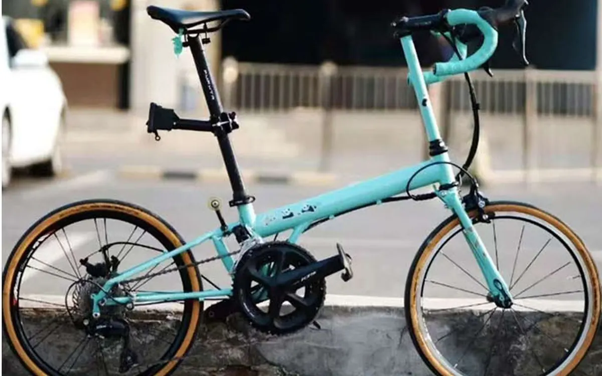 Mint folding bike with a Seatpost Hugger and rear bag