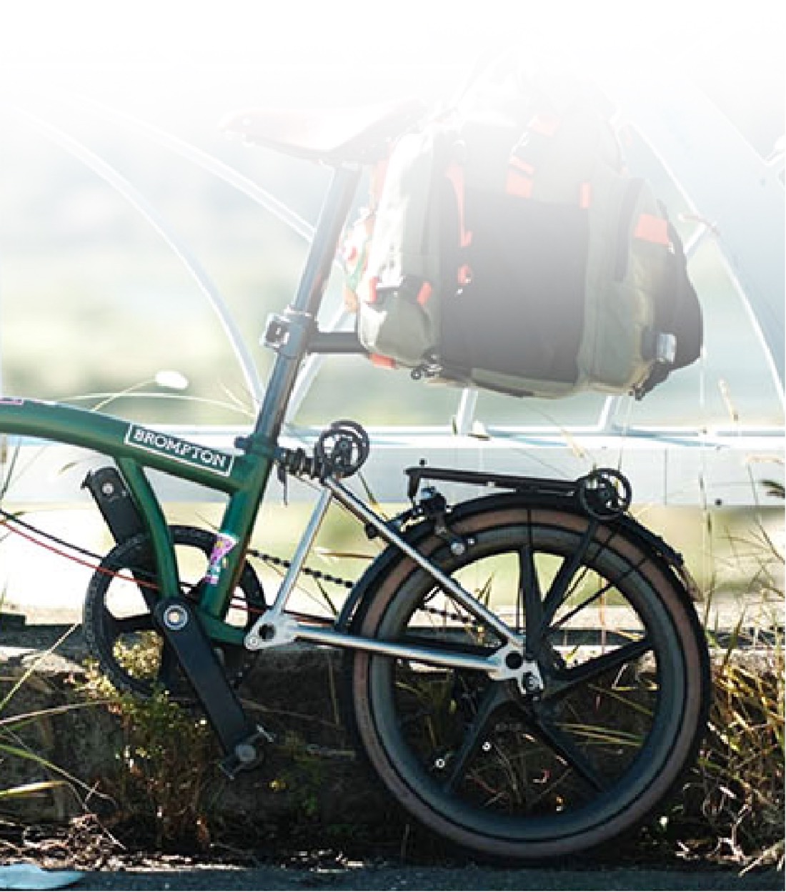 Brompton with a rear bag on a Seatpost Hugger mount