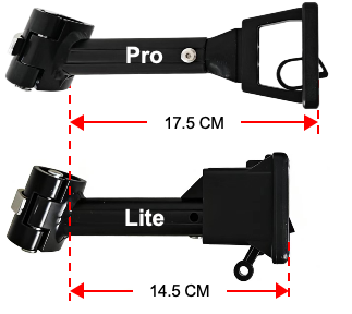 Pro 17.5 cm reach versus Lite 14.5 cm, measured on the arm