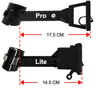 Pro 17.5 cm reach versus Lite 14.5 cm, measured on the arm