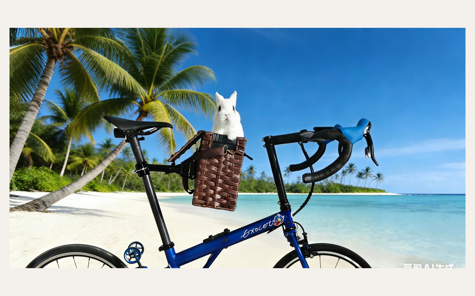 Basket reversed forward of the seatpost, with a rabbit riding in it